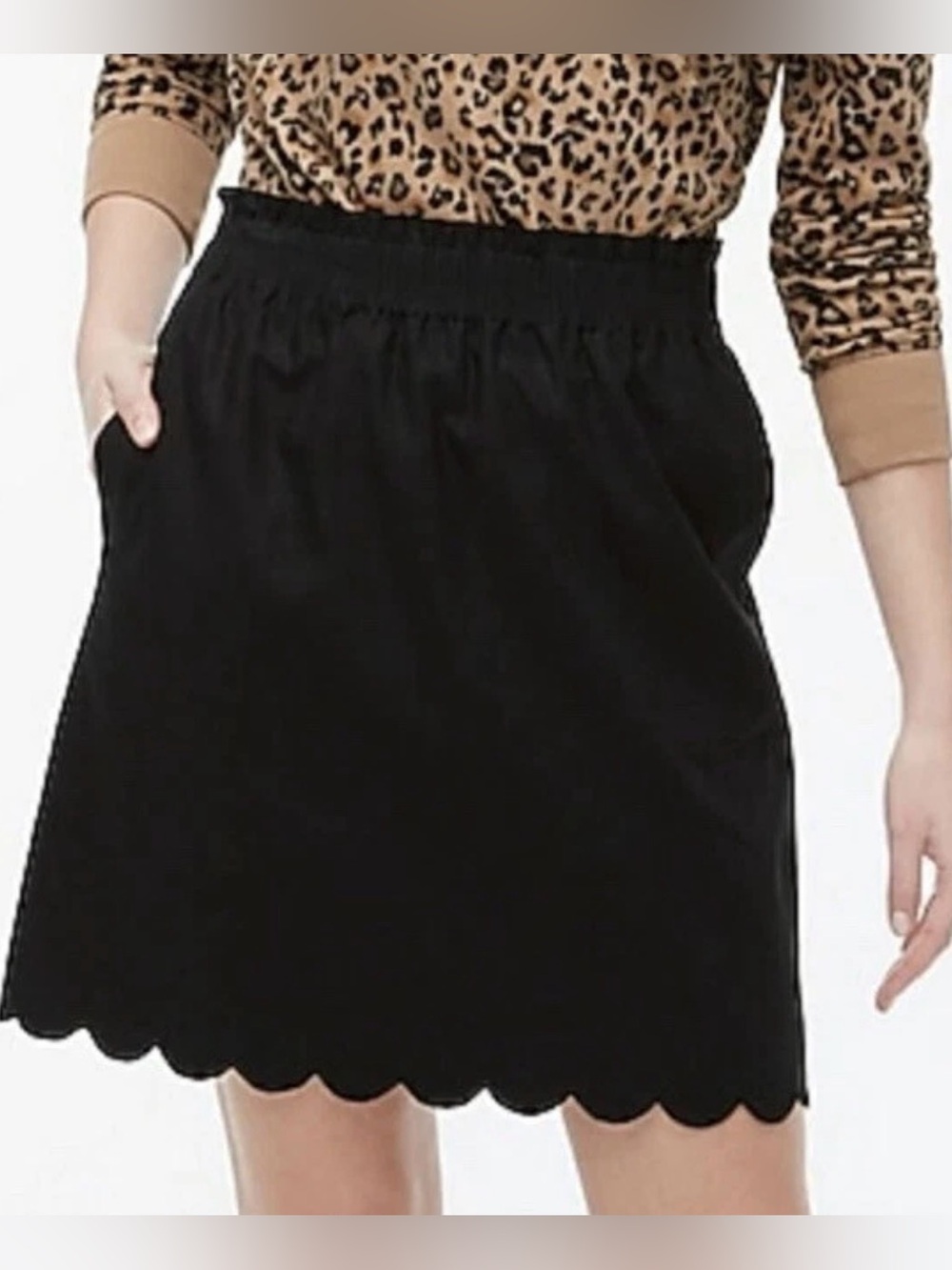 NWT | 12 | Classic Black Scallop Hem Linen Blend Skirt